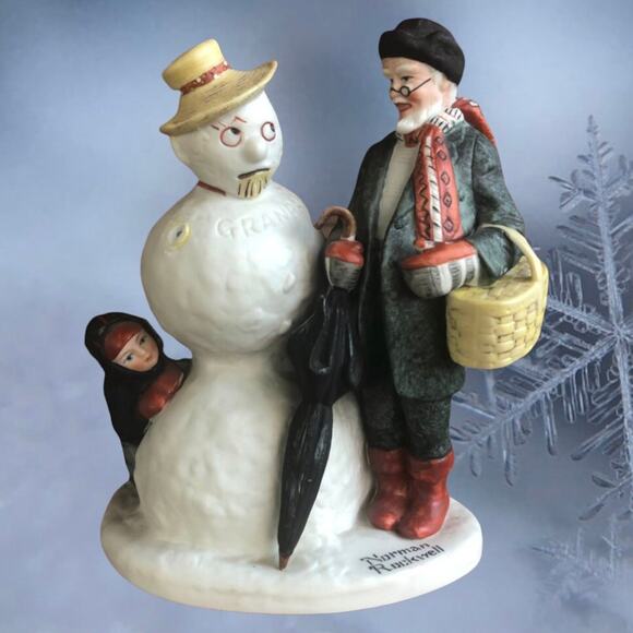 1980 Norman Rockwell Grandpa Snowman Danbury Mint Ceramic Holiday Home Decor - Picture 1 of 10